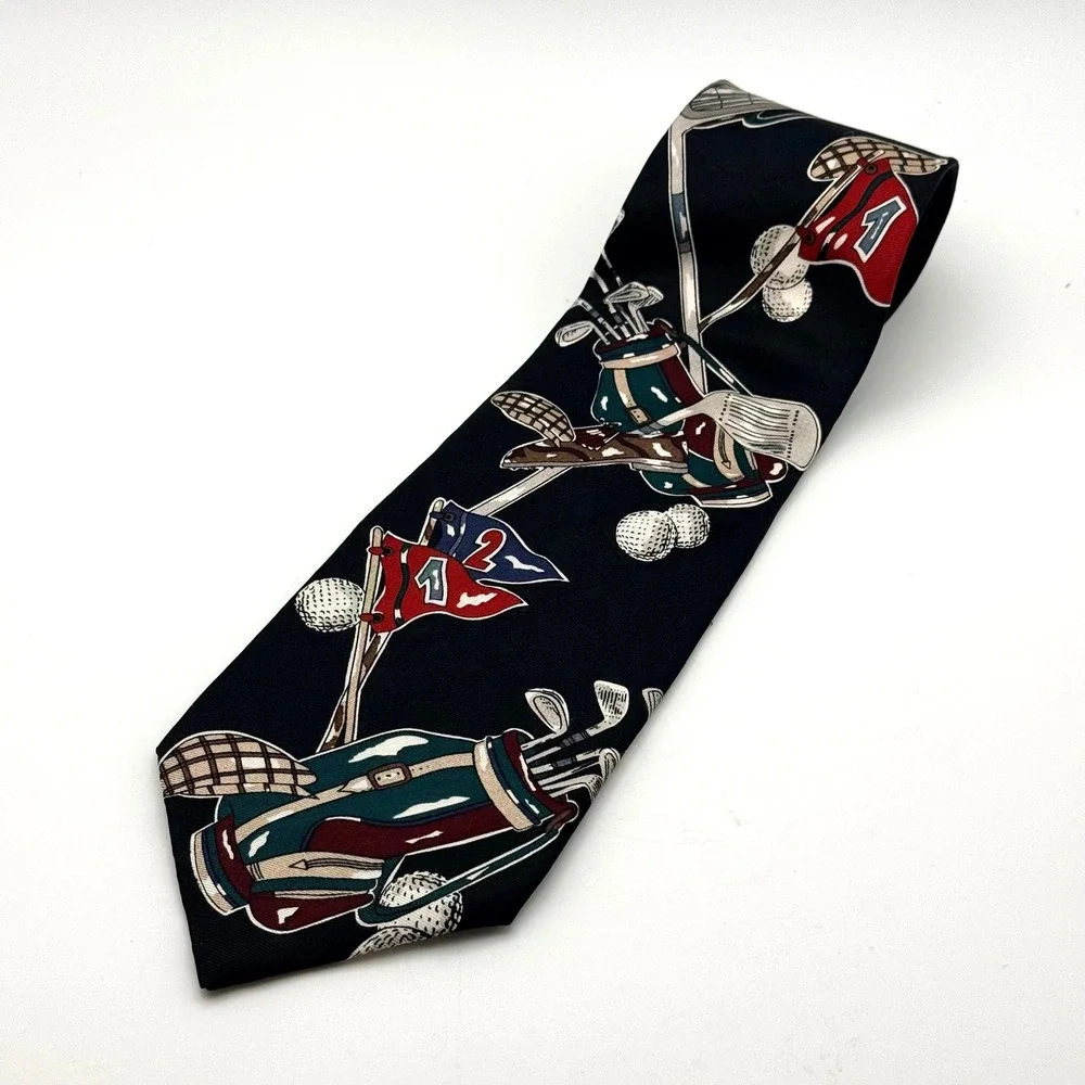 American Sports Classics Mens Silk Golf Tie Black Novelty Golf Bags Clubs USA